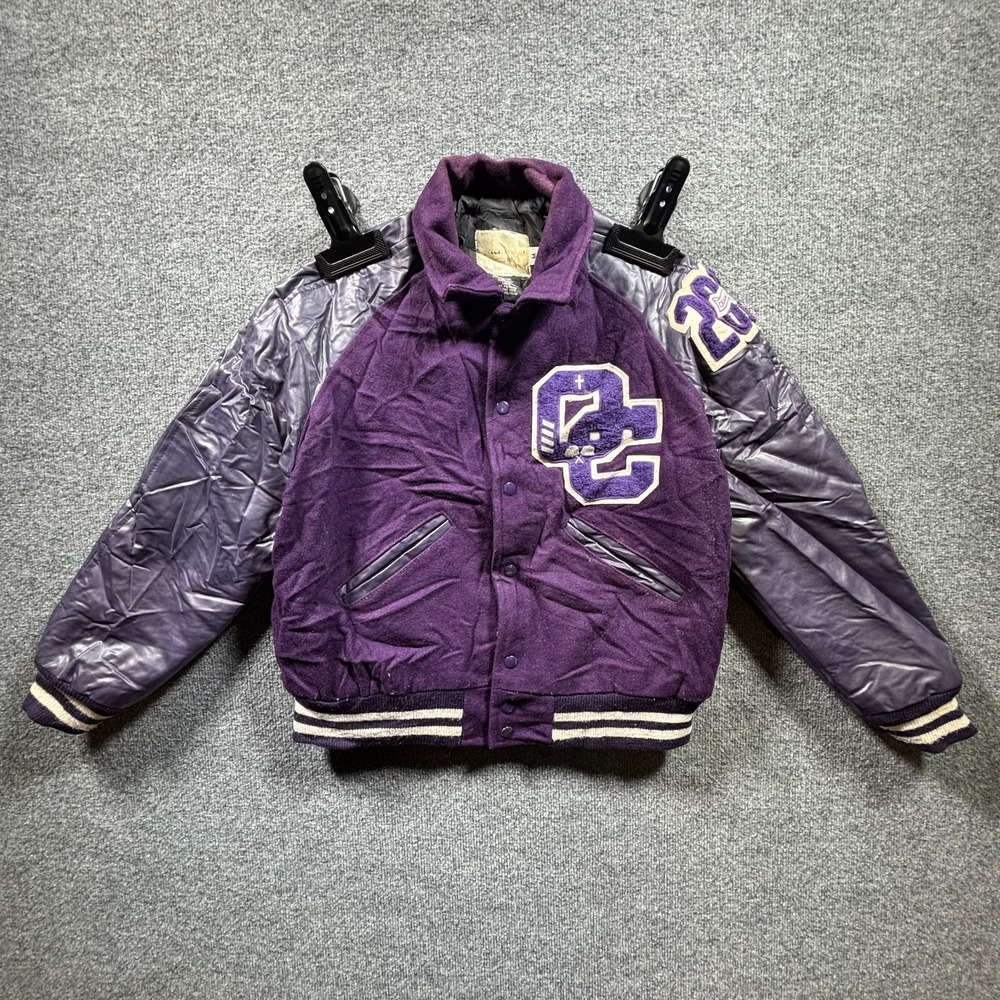 Bayou Boys Varsity Bomber Jacket Purple Wool Letterman Collared Button-Up M 2015